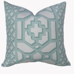 Schumacher Zanzibar Trellis Mint Cushion Cover Pillow Double Sided