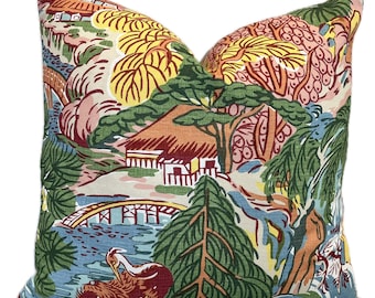 Thibaut Pagoda Trees Sojourn Collection Pink and Green Cushion Cover Pillow Cover Double Sided