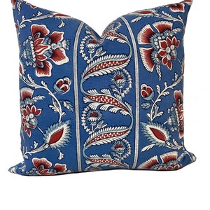Schumacher Marielle Vine Denim and Red Cushion Cover Pillow Cover Double Sided