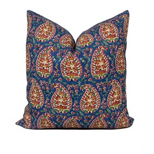 Brunshwig & Fils Rougier Blue/Red Cushion Cover Pillow Cover Double Sided Indoor/Outdoor