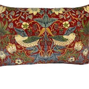William Morris - Strawberry Thief -  Crimson / Slate Velvet Fabric - Cushion Cover Pillow Cover