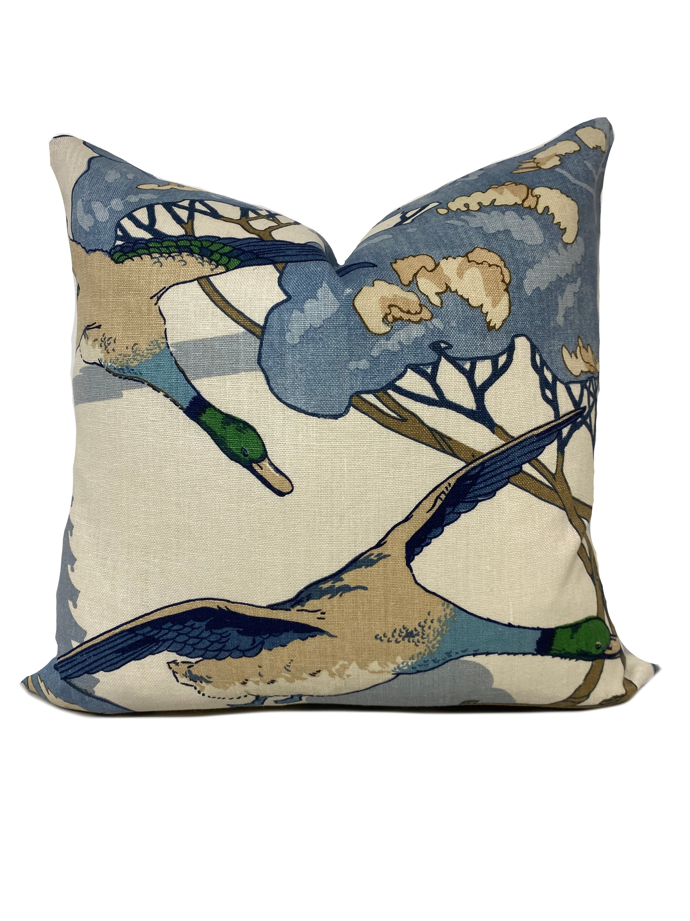 Mulberry Flying Ducks Blue Linen Double Sided Pillow Cover Cushion Cover