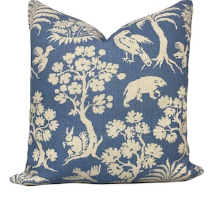 Schumacher Woodland Silhouette Blue Cushion Cover Pillow Cover Double Sided