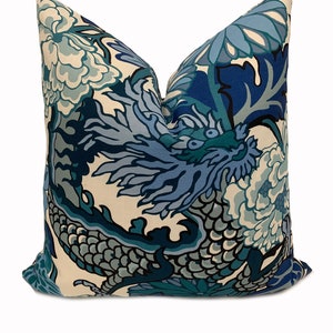 Schumacher Chiang Mai Dragon Outdoor/Indoor China Blue Double Sided Cushion Covers Pillow Covers
