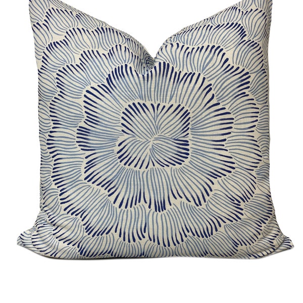 Schumacher Feather Bloom Two Blues Double Sided Cushion Cover Pillow Cover