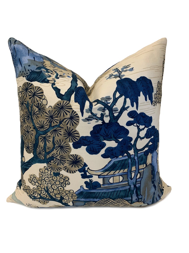 Thibaut Asian Scenic Dynasty Collection Blue and Beige Cushion Etsy