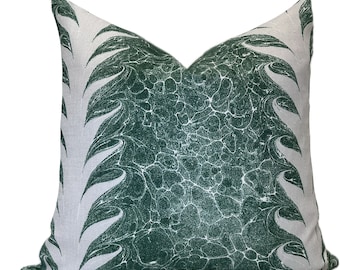 Beata Heuman Palm Drop ZIELONA/KREDOWA poszewka na poduszkę lniana dwustronna