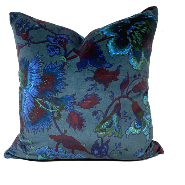 Housse de coussin décorative haut de gamme en velours fleuri bleu, couvre-oreiller, coussin décoratif, housse de coussin