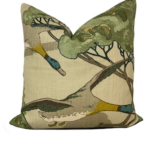 Mulberry Flying Ducks Emerald Linen Double Sided Pillow Cover Cushion Cover