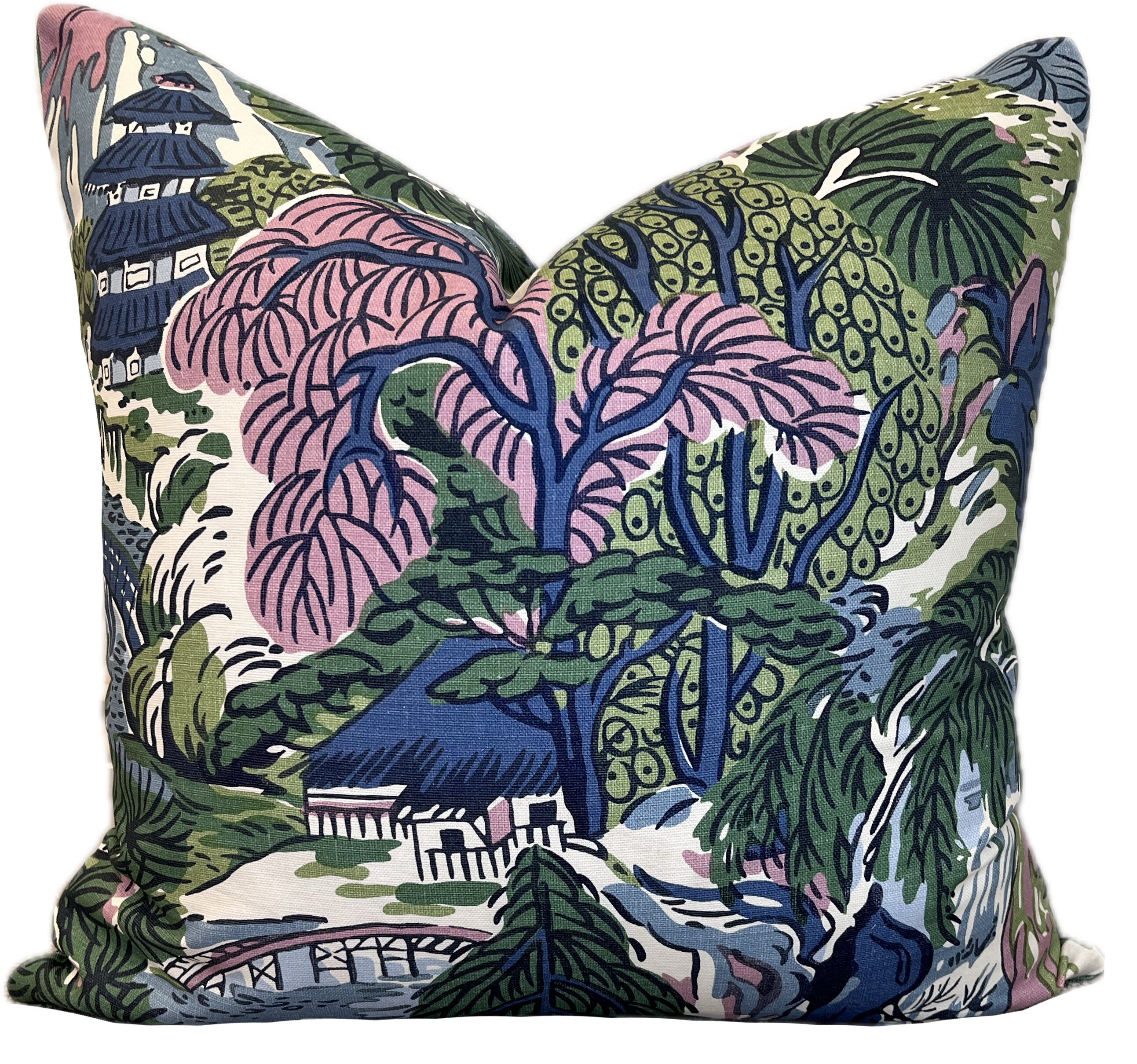 Thibaut Pagoda Trees Sojourn Collection Lavender and Blue Cushion