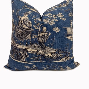 Thibaut Cheng Toile  Dynasty Collection Blue Cushion Cover Pillow Cover Double Sided