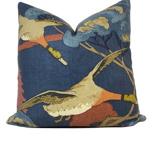Mulberry Flying Ducks Red/Blue Linen Double Sided Pillow Cover Cushion Cover