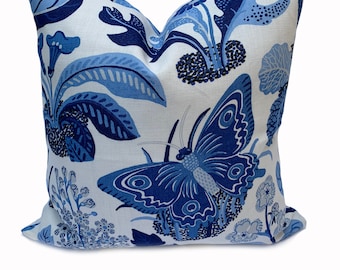 Schumacher Exotic Marine Blue Butterfly Cushion Cover Pillow Cover Double Sided