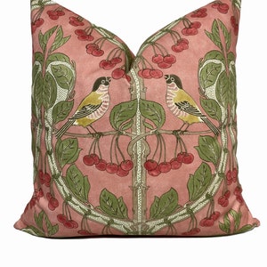 G.P & J Baker Birds and Cherries Coral Double Sided Cushion Cover Pillow Cover