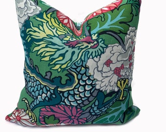 Schumacher Chiang Mai Dragon Jade Green Double Sided Cushion Covers Pillow Covers