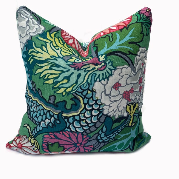Schumacher Chiang Mai Dragon Jade Green Double Sided Cushion Covers Pillow Covers