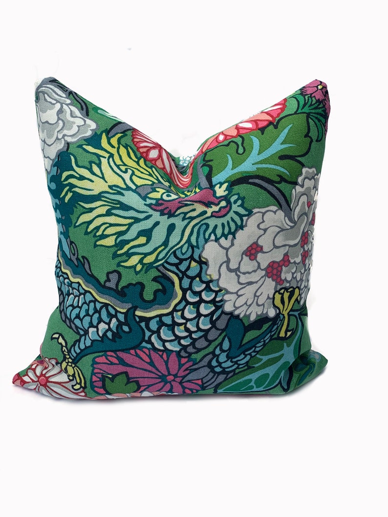 Schumacher Chiang Mai Dragon Jade Green Double Sided Cushion Covers Pillow Covers image 1