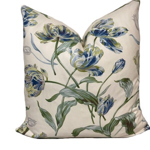 Funda de cojín Colefax and Fowler Primavera azul/verde, funda de almohada de doble cara