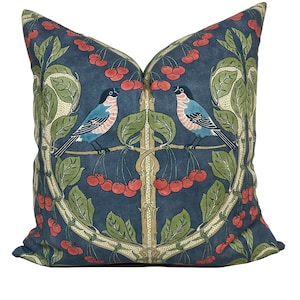 G.P & J Baker Birds and Cherries Indigo Double Sided Cushion Cover Pillow Cover image 1