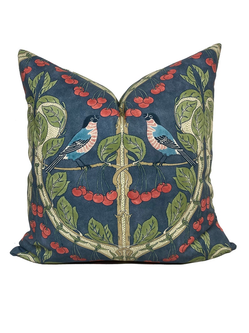 G.P & J Baker Birds and Cherries Indigo Double Sided Cushion Cover Pillow Cover image 1