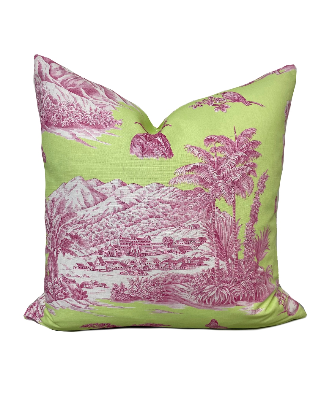 Schumacher Toussaint Toile Pink and Green Cushion Cover Pillow Cover — free download