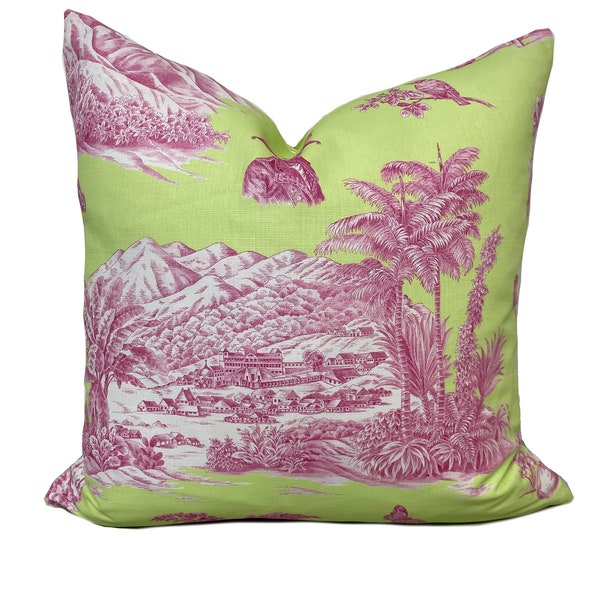 Pink and Green Toile Pillows Etsy