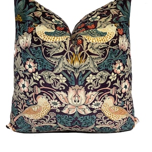 William Morris - Strawberry Thief -  Mulberry/Slate Velvet Fabric - Cushion Cover Pillow Cover
