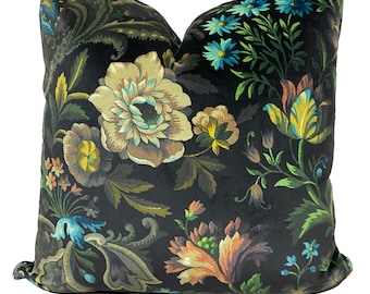 High-End-Luxus Designer Samt Floral 'Onyx' Handgefertigter Kissenbezug Innendekorativ