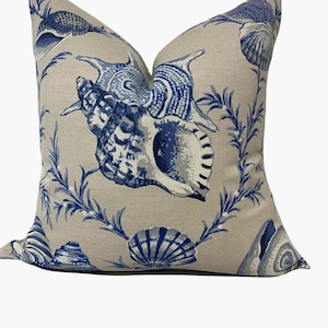 Thibaut Sumba Shell Blue on Natural  Cushion Cover Pillow Cover Double Sided