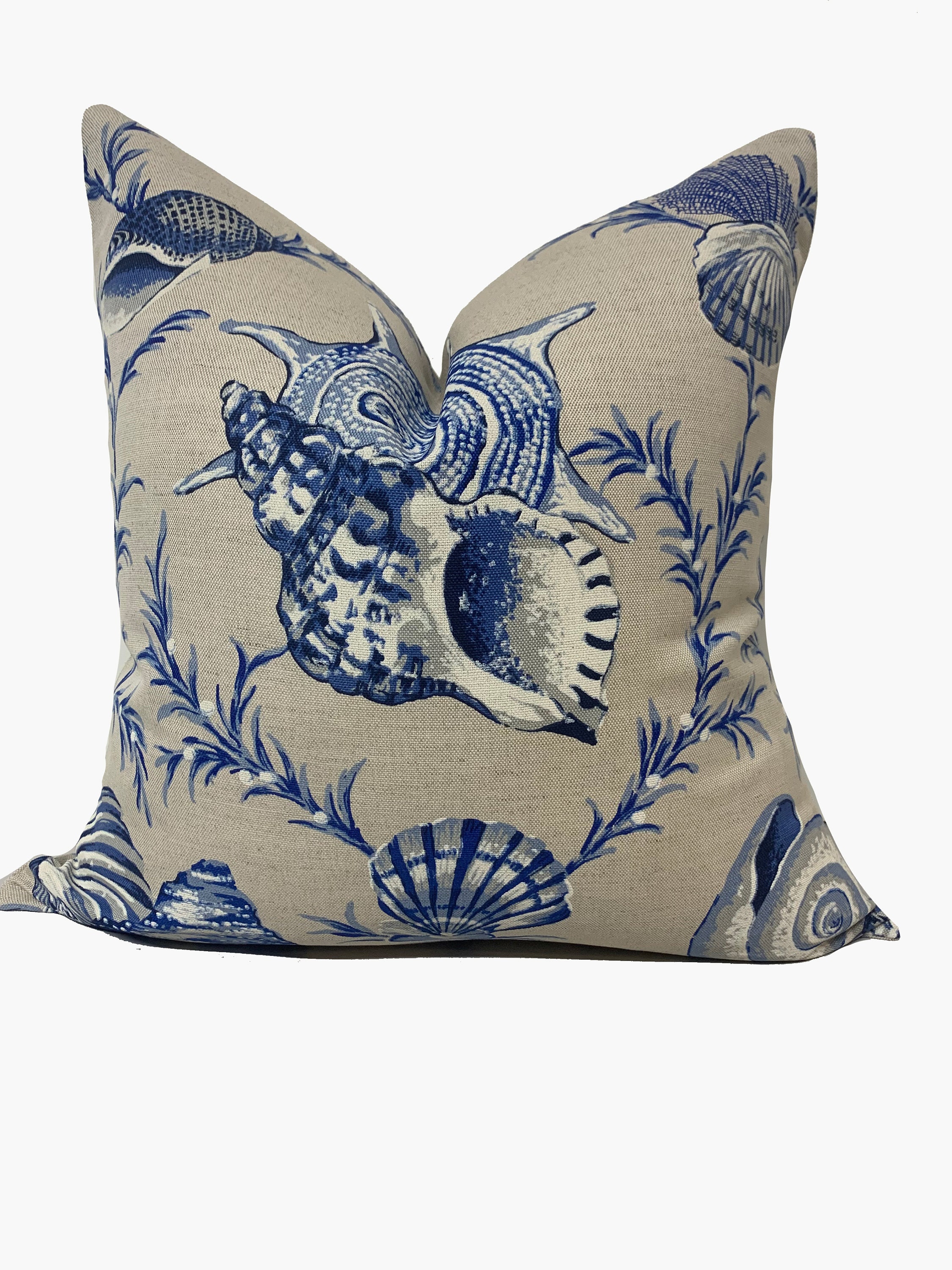Thibaut Sumba Shell Blue on Natural  Cushion Cover Pillow Cover Double Sided