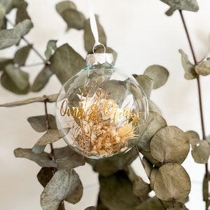 Personalized glass Christmas tree ball with dried flowers | Christmas ball transparent personalized with name | Creative shop JaNi