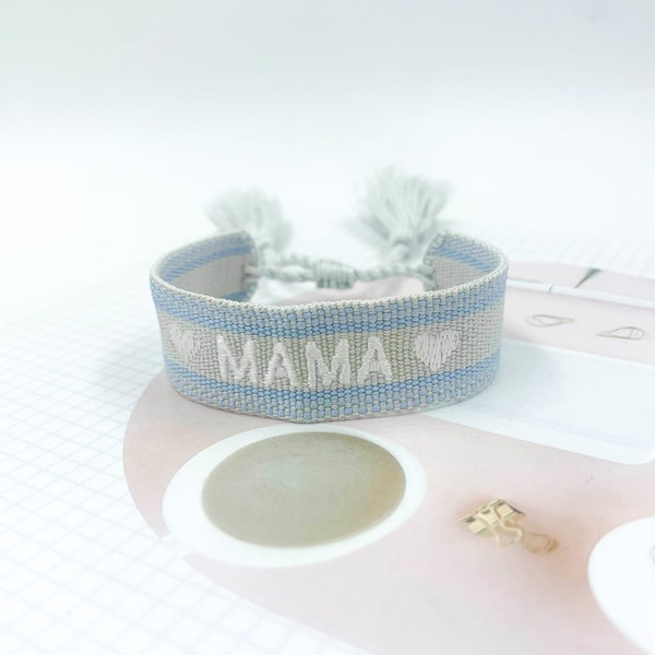 Stoffarmband Mama Armband - Besticktes Armband | Geschenk Mama Stoffarmband | Armband Mama Boho - Geschenk Mama | Kreativlädchen JaNi