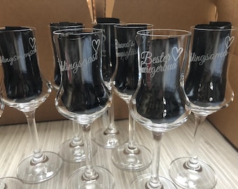 Personalisiertes Schnapsglas, Grappaglas zur Hochzeit, Geschenkidee Geburtstag, für den besten Kumpel, Graviertes Gappaglas, Geschenk Rente