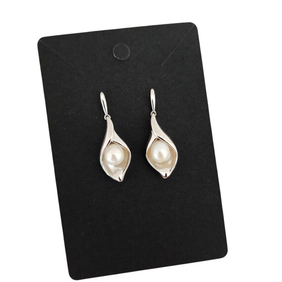 Pearl Earrings Solid Sterling Silver Stamped 925 … - image 2