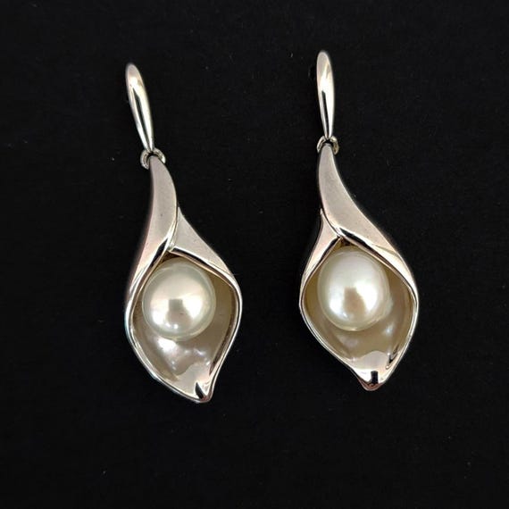 Pearl Earrings Solid Sterling Silver Stamped 925 … - image 1