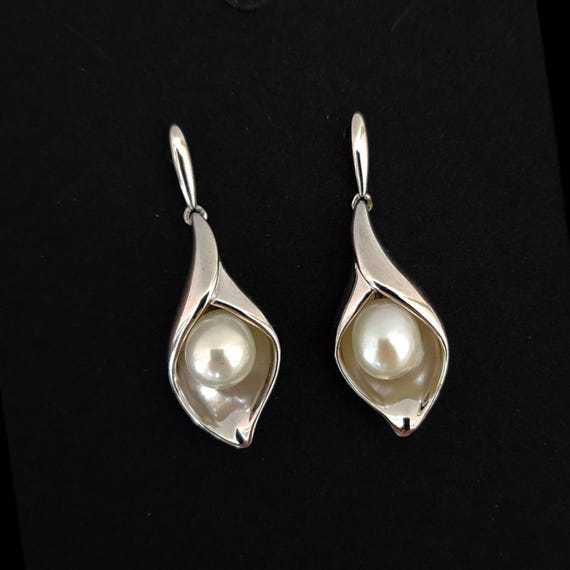 Pearl Earrings Solid Sterling Silver Stamped 925 … - image 7