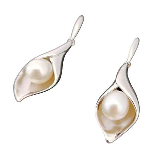 Pearl Earrings Solid Sterling Silver Stamped 925 … - image 4