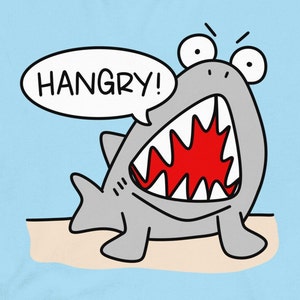 Hangry T-Shirt, Funny Shark Shirt for Beach Food lover gift cartoon shark tshirt Marine Biologist graphic tee for hungry scientist unisex