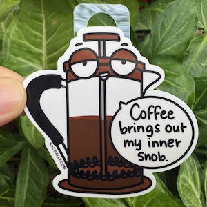 French Press Coffee Sticker caffeine coffee snob Sticker Pack Barista gift Food Pun quirky vinyl decal bundle decals novelty dad joke drink
