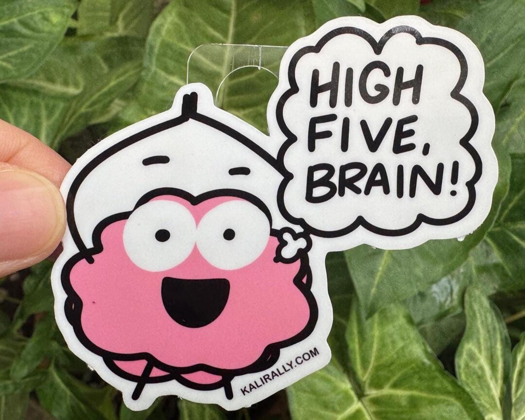 High 5 Sticker Motivational Sticker Funny High Five Brain Affirmation Goal Self-love ...