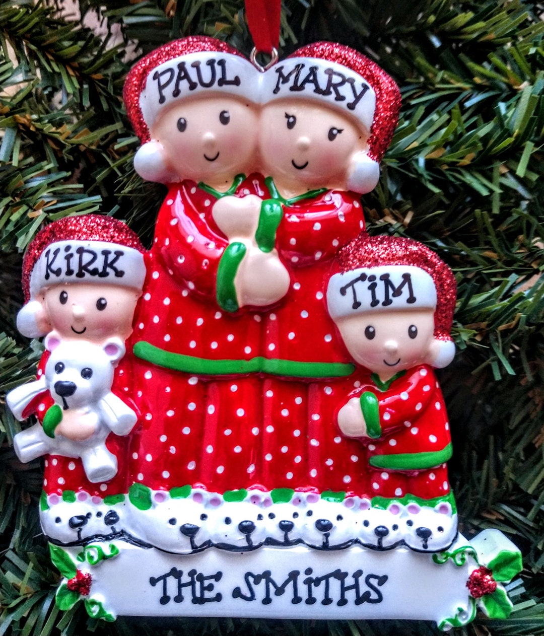 Personalized PJ Family of 4 Ornament - Etsy