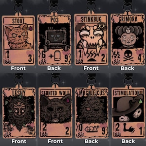 Inscryption Cards Double Sided Wooden Charms | Leshy/Moon, Stoat/P03, Stinkbug/Grimora, Stunted Wolf/Magnificus, & Lonely Wizard [PRE-ORDER]