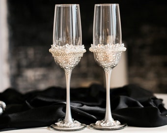 Silver Wedding Flutes Personalized Wedding flutes and cake server sets, Champagne glasses