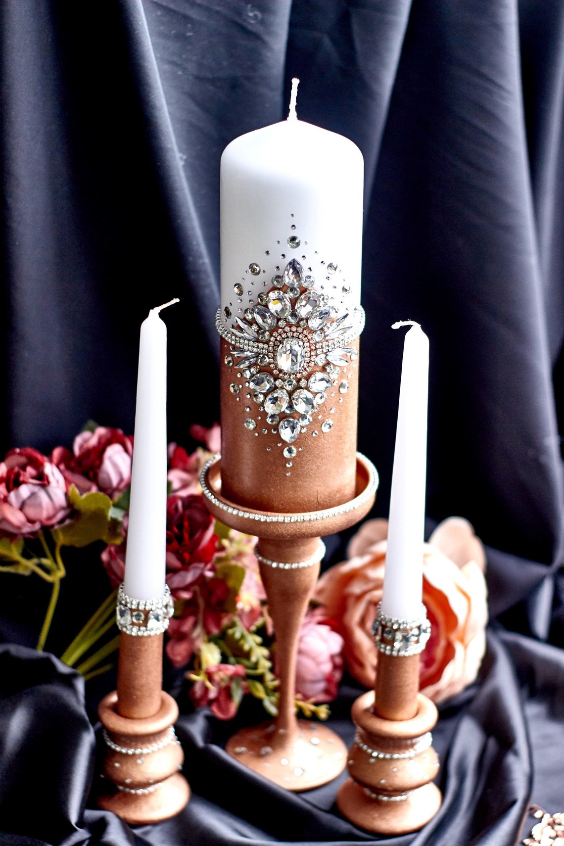 Rose Gold Unity Candle Set Personalized Unity Wedding Candle Etsy