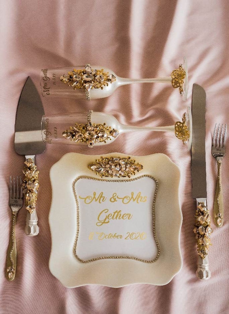 Wedding Flutes & Serving Set-Gold-807