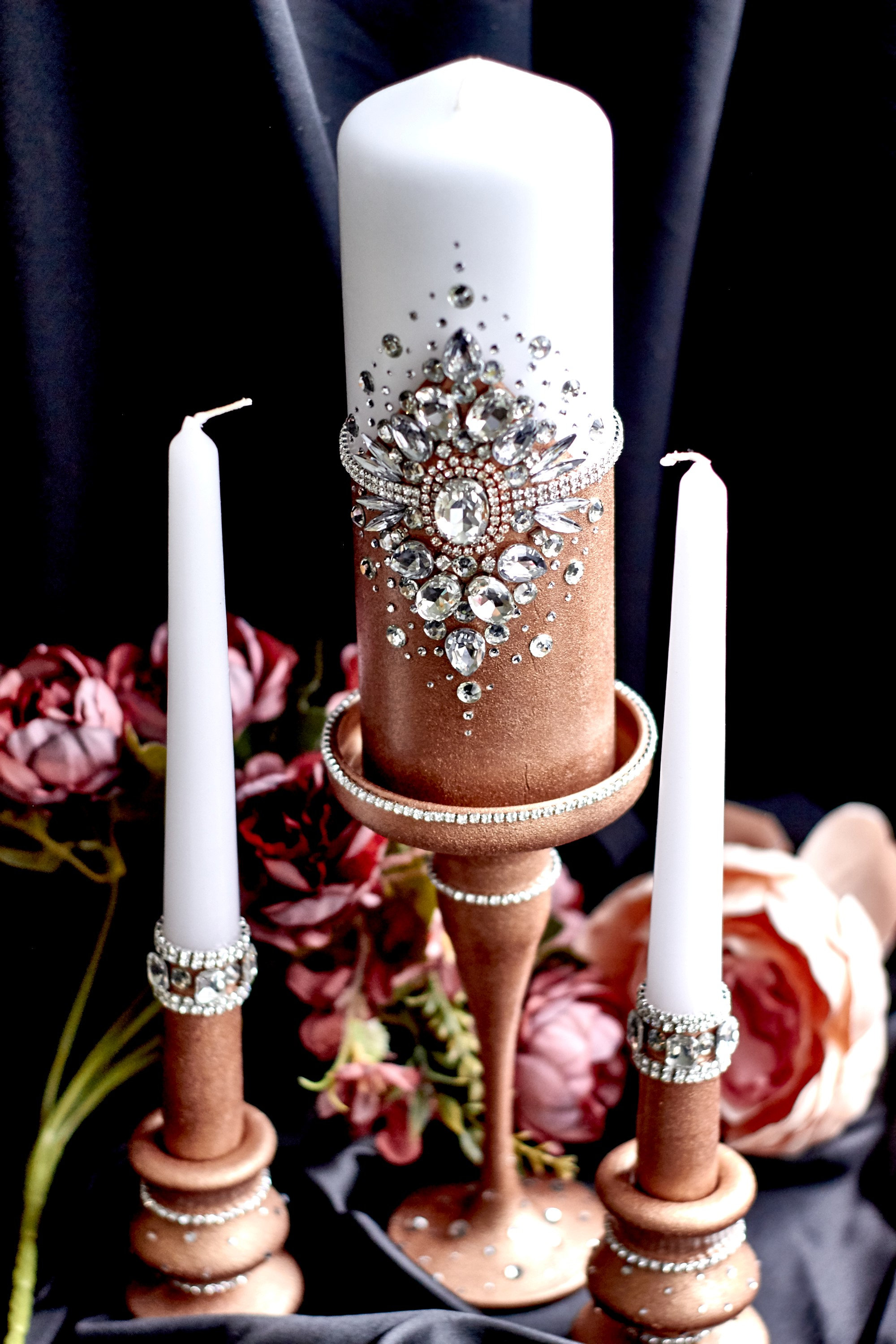 Rose Gold Unity Candle Set Personalized Unity Wedding Candle Etsy