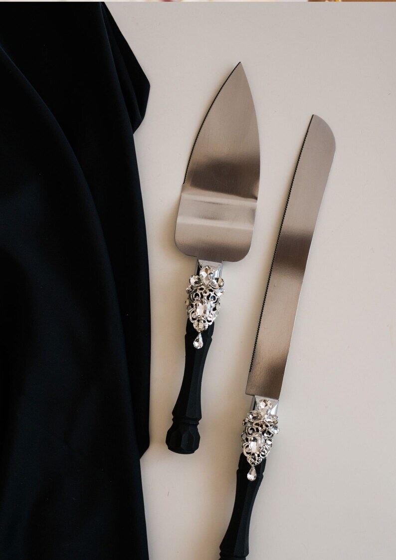 Black and Silver Wedding Flutes Wedding Cake Server Set With Etsy