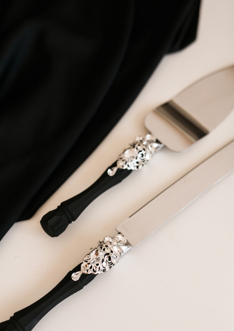 Black and Silver Wedding Flutes Wedding Cake Server Set With Etsy