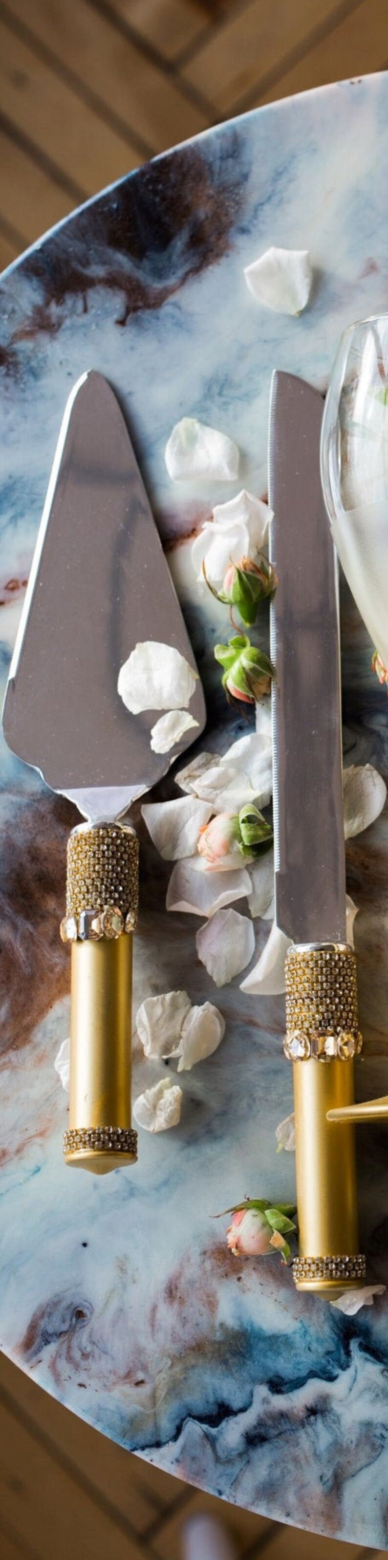 Gold Wedding Flutes and Cake Server Set Personalized Etsy