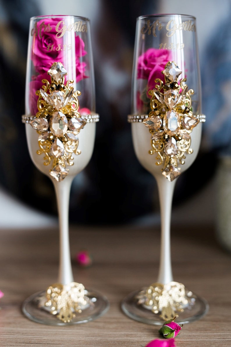 Wedding Flutes and Cake server set in Gold and Ivory Colors Etsy